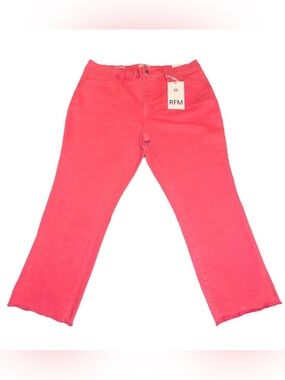 RFM Crop Dylan Full Size Tummy Control High Waist Raw Hem Pink Denim Jeans Sz 22